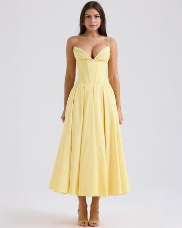 Aaliyah | Yellow Corset Midi Dress