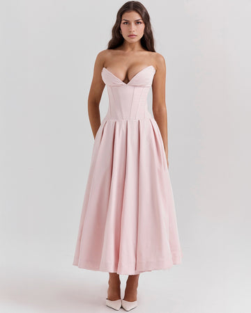 Aaliyah | Pink Corset Midi Dress