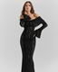 Camila | Black Off-Shoulder Lace Maxi Dress